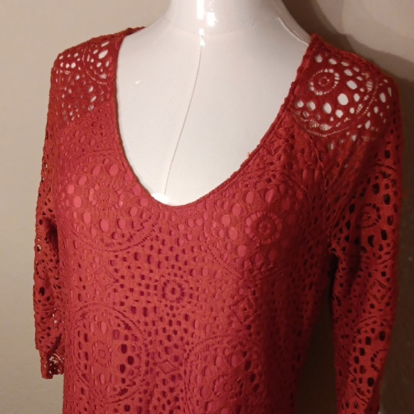 Divided By H&M Dark Burnt Orange Crochet  3/4 Sleeve Dress - Picture 2 of 9